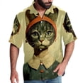 thumbnail image 1 of Retro Cat Men's Casual Printed Button Down Short Sleeve Poplin Hawaiian Beach Shirt with Spread Collar Tops, 1 of 6