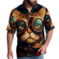 thumbnail image 1 of Retro Cat Men's Short Sleeve Beach Shirts, Casual Poplin Button Down Shirt, Summer Casual Printed Unisex Shirts, 1 of 6
