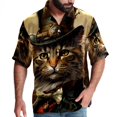 thumbnail image 1 of Retro Cat Men's Short Sleeve Beach Shirts Poplin Spread Collar Tops Casual Printed Button Down Summer Unisex, 1 of 6
