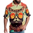 thumbnail image 1 of Retro Cat Men's Short Sleeve Spread Collar Hawaiian Shirts, Casual Printed Button Down Summer Beach Tops, Unisex Men's Shirts, 1 of 6