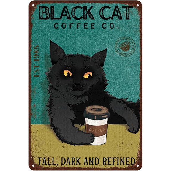 Retro Cat Metal Sign Vintage Coffee Bar Tin Signs Funny Wall Decor - Tabby Cat Coffee Co. No Coffee No Workee