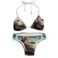 thumbnail image 1 of Retro Cat Stylish Bikini Set with Detachable Sponge and Adjustable Strap, Two-Pack Swim Suits for Beach and Pool Parties, 1 of 1