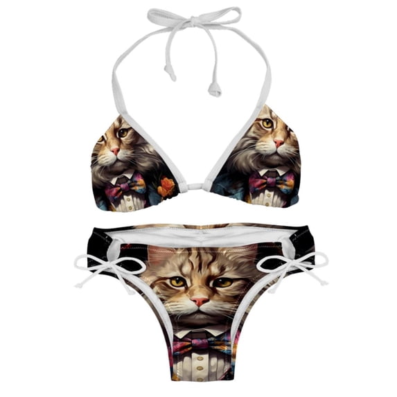 Retro Cat Swim Wear Detachable Sponge Adjustable Strap Bikini Set Two-Pack for Multiple Scenes