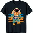 thumbnail image 1 of Retro Cat T-Shirt & Blue Striped Background Space Design, 1 of 5