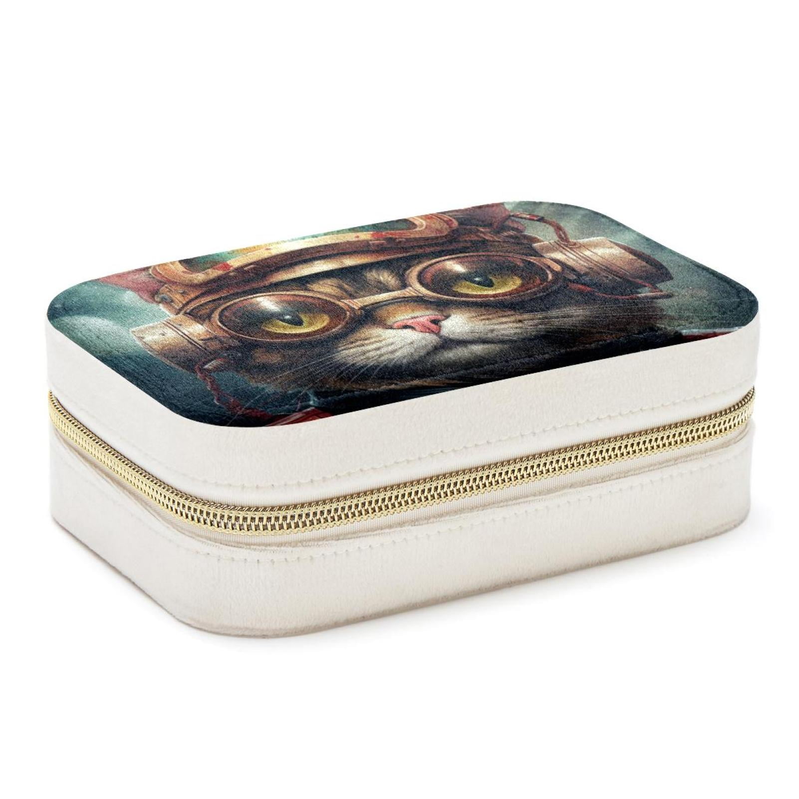 Retro Cat Velvet Portable Decorative Box with Removable Compartment ...