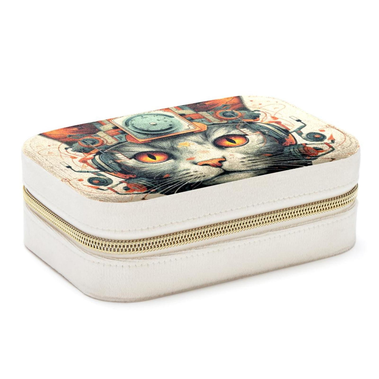 Retro Cat Velvet Portable Decorative Box with Removable Compartment ...