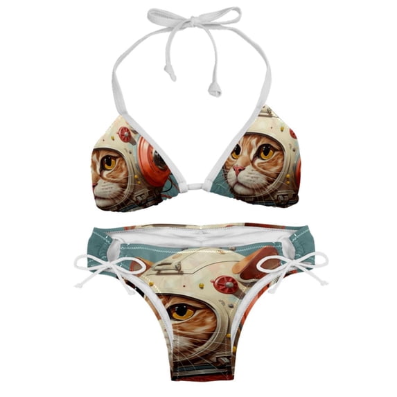 Retro Cat Women's Detachable Sponge Adjustable Strap Bikini Set Swimsuit - Two-Pack for Beach Pool Party