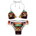 thumbnail image 1 of Retro Cat Women's Swimsuit Bikini Set, Detachable Sponge, Adjustable Strap, Two-Pack, Beach & Pool Ready, 1 of 6