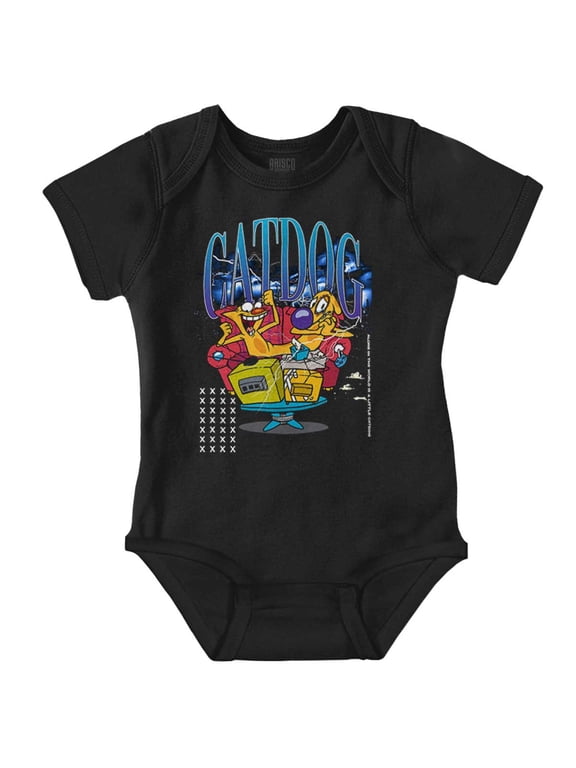 Retro CatDog Cartoon Couch Potatoes Gender Neutral Printed Baby Bodysuit Brisco Brands NB