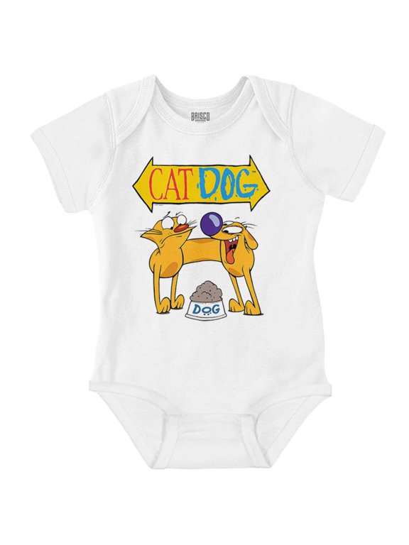 Retro CatDog Funny Dog Food Cartoon Gender Neutral Printed Baby Bodysuit Brisco Brands 12M