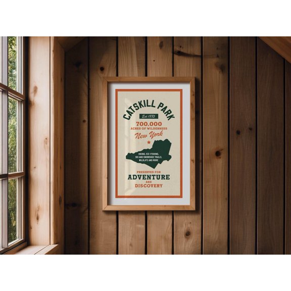 Retro Catskill Park Print Vintage Hiking Poster Cabin Mountain Wall Art, Unframed Paper Poster 8x10in