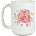 thumbnail image 1 of Retro Caution You Might Fall in Love, Funny Warning Sign, Valentine's Day Gift, White 15oz Ceramic Mug, 1 of 5
