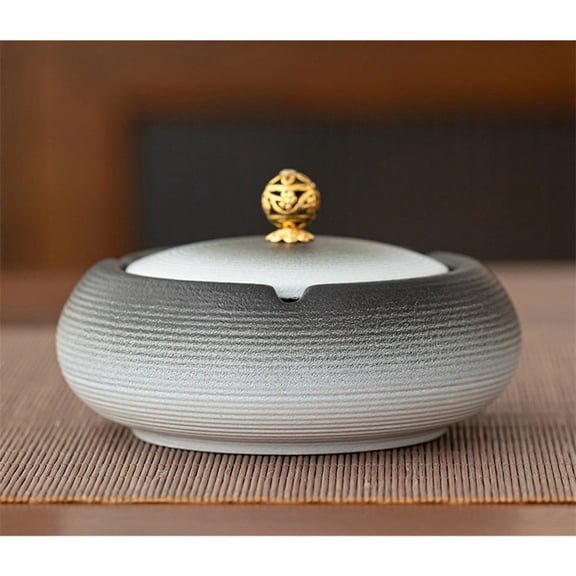 Retro Ceramic Cigarette Cigar Ashtray With Lid Cigar Ash Holder Smoking Ash Tray for Home Office Desktop- Black and white gradient