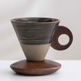 thumbnail image 1 of Retro Ceramic Conical Coffee Mug, Creative Funnel Coffee Cups Set, with Solid Wood Triangle Handle Design and Coaster,for Home, Restaurant, Party and Office Use.200ml, 1 of 7