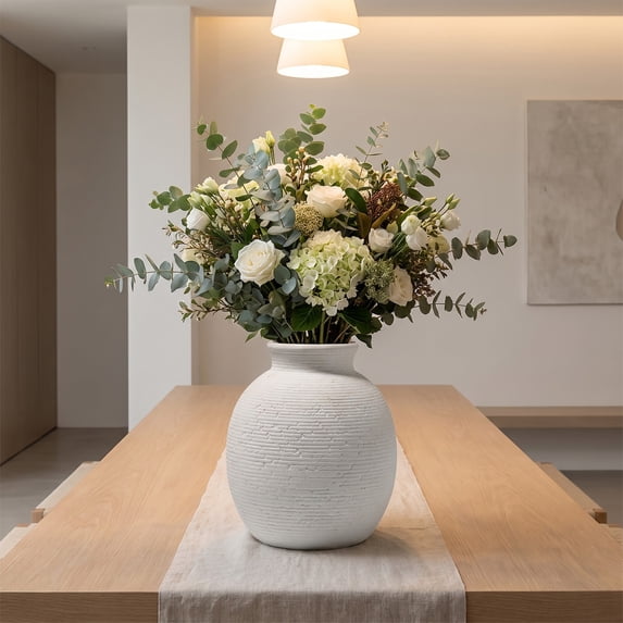 Retro Ceramic Flower Vase Solid Base Planter Decorative Ornament for Living Room Table Floral Arrangement