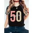 thumbnail image 1 of Retro Chapter 50 Birthday T-Shirt for Women, Fabulous Fifty Graphic Tee, Cute 50th Birthday Gift, Short Sleeve Casual Top, 1 of 6
