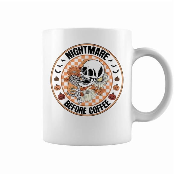 Retro Checked Cute Nightmare Before Coffee Halloween Coffee Mugs