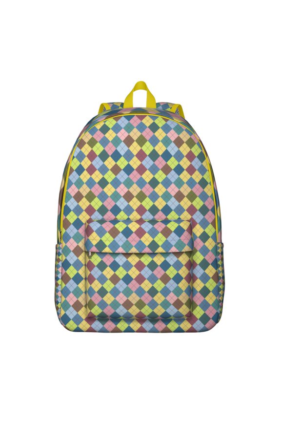 Retro Checkerboard Backpack, Colorful Plaid Print Daypack with Vintage Aesthetic and Geometric Striped Design