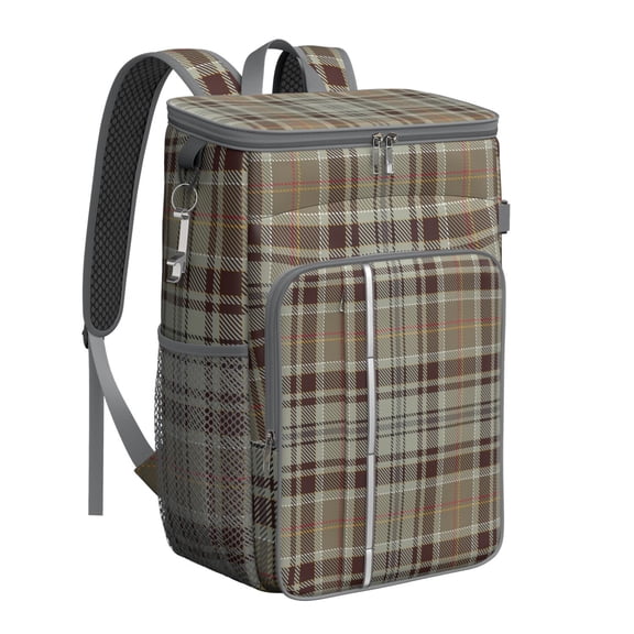 Retro Checkerboard Cooler Backpack - 20L High-Capacity Insulated Lunch Bag for Camping, Hiking & Outdoor Fun