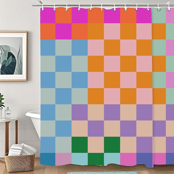Retro Checkerboard Grid Checkered Shower Curtain,Bathroom Shower Curtains Bathtub Home Decor Waterproof Fabric Machine Washable with Hooks 72"W x 72"L (Pack of 1)