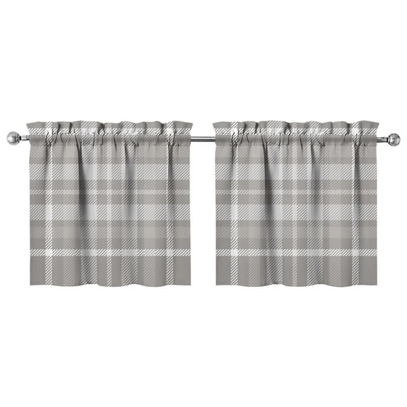 Retro Checkerboard Kitchen Curtains 2 Pack 27.5x24 Inch Tier Panels Semi-Sheer Rod Pocket Short Curtains for Farmhouse Decor