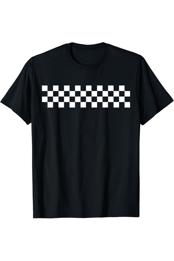 Retro Checkerboard Racing Graphic T-Shirt Vintage Black White Grid Pattern Unisex Short Sleeve Tee Classic Urban Streetwear Fashion Apparel