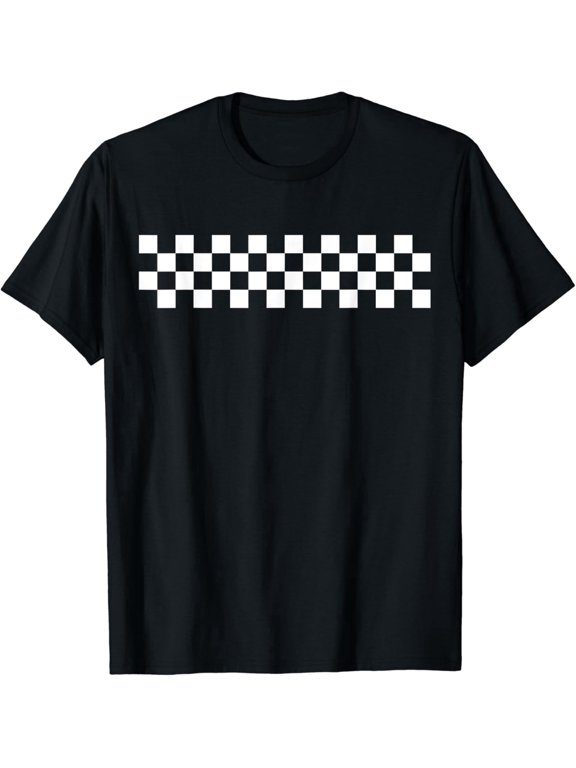 Retro Checkerboard Racing Graphic T-Shirt Vintage Black White Grid Pattern Unisex Short Sleeve Tee Classic Urban Streetwear Fashion Apparel
