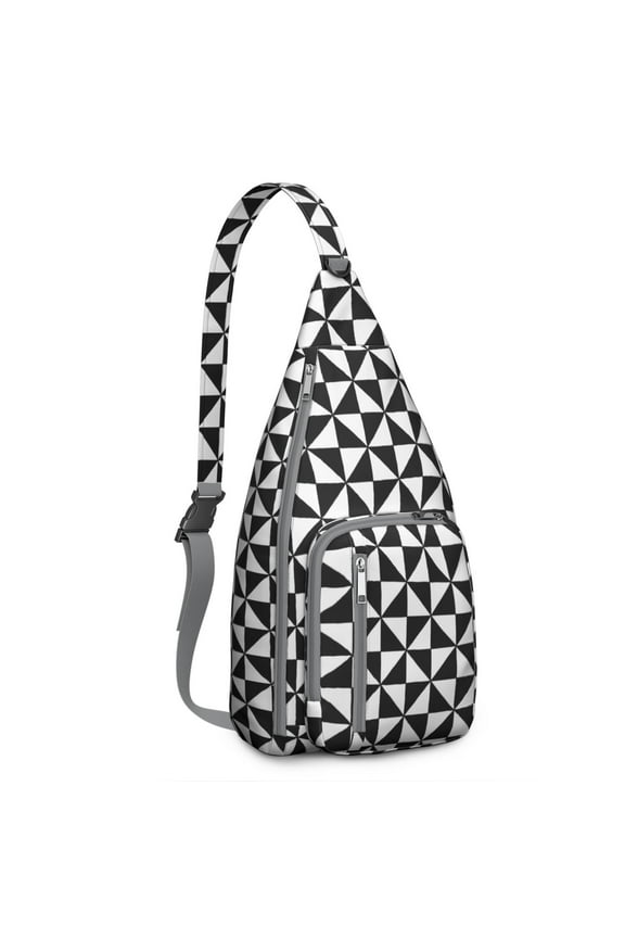 Retro Checkerboard Sling Backpack&nbsp;- Black and White Classic Design Crossbody Bag, Anti-Theft Daypack for Students