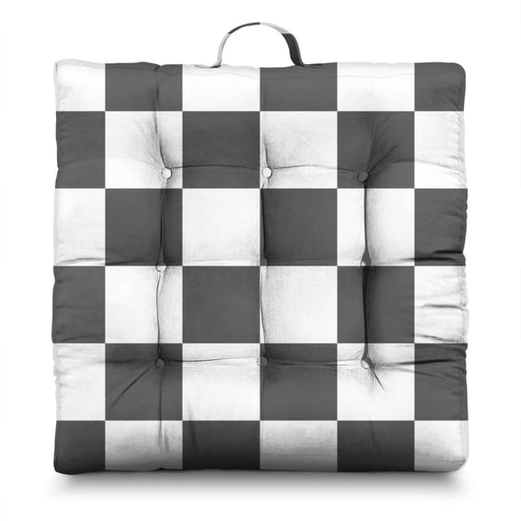 Retro Checkerboard Tatami Mat Seat - Extra Fluffy Floor Cushion, Rustic Farmhouse Plaid Print, Oversized Square Shape, Skin-Friendly Fabric for Long Sitting