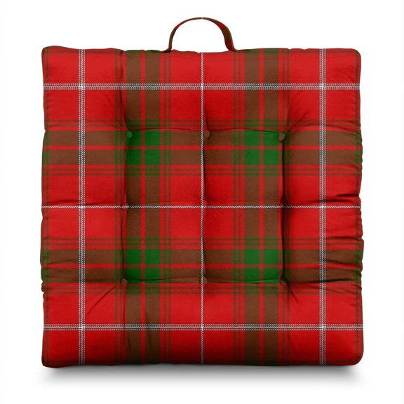 Retro Checkerboard Tatami Mat Seat - Extra Fluffy Floor Cushion, Rustic Farmhouse Plaid Print, Oversized Square Shape, Skin-Friendly Fabric for Long Sitting