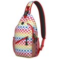 thumbnail image 1 of Retro Checkerboard Travel Sling Backpack, Lightweight Crossbody Bag with Vintage Checkered Pattern, Moroccan and Striped Fusion Design, 1 of 6
