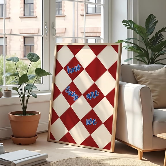 Retro Checkerboard Wall Art How Lucky Are We Inspirational Print