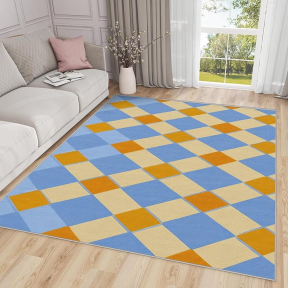 Retro Checkered Area Rugs, Geometric Checkerboard Carpet, Washable Non Slip Low Pile Soft Rug for Living Room Bedroom Decor Mat 2x3ft