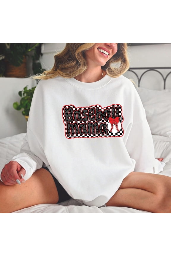 Retro Checkered Baseball Mama Sweatshirt: Coquette Game Day Sweater TSHIRT All Size S-5XL
