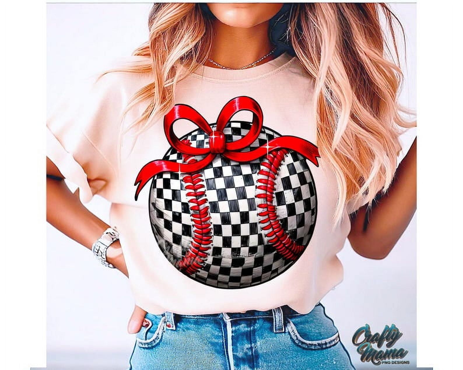 Retro Checkered Baseball Shirt, Coquette Baseball Bow T-Shirt, Baseball Mama Tee, Sublimation Design Baseball Shirt