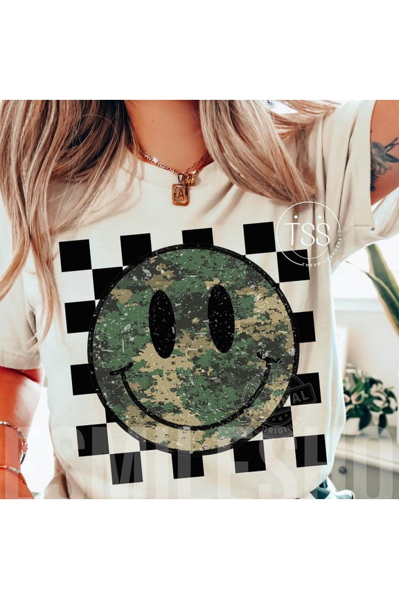 Retro Checkered Camo Smile Shirt, Hunting Shirt, Camo Checkered Smile, Retro Camo