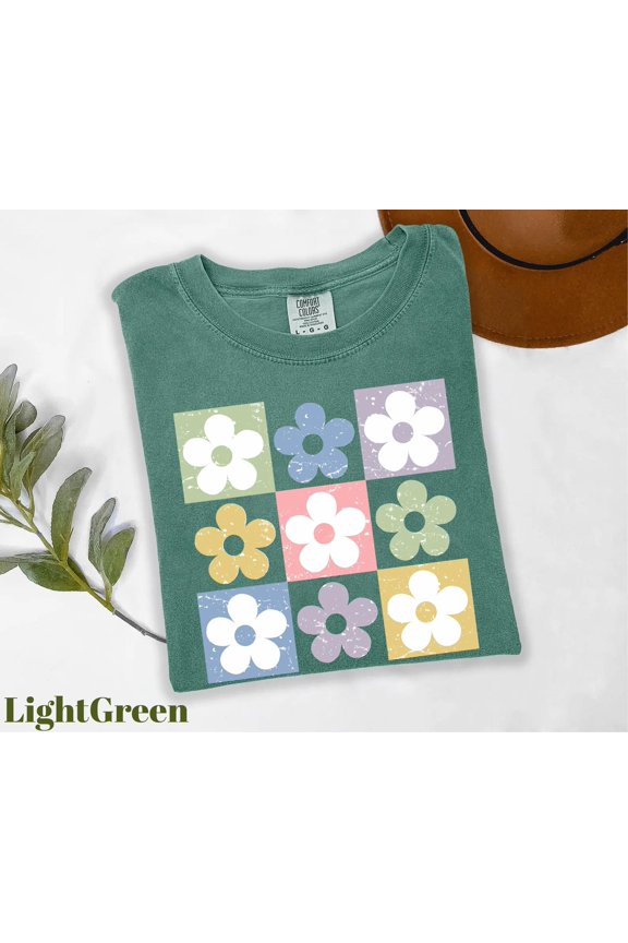 Retro Checkered Flowers Shirt Summer Shirts for Women Boho Floral TShirt Floral Beach Tshi