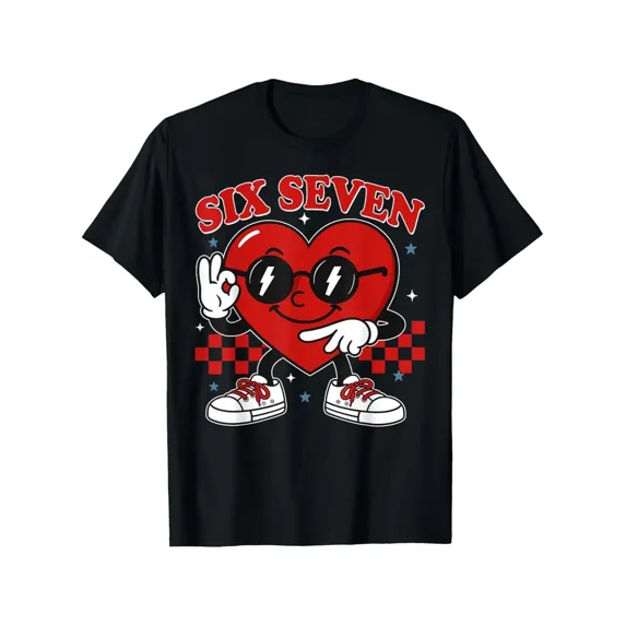Retro Checkered Heart Character Valentine's Day Unisex Short Sleeve Graphic T-Shirt