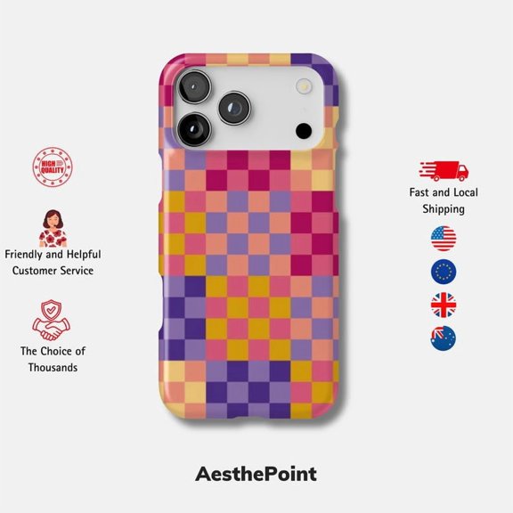 Retro Checkered Magnetic Tough Phone Case, Durable Protective Cover Compatible with Select Apple iPhone Models
