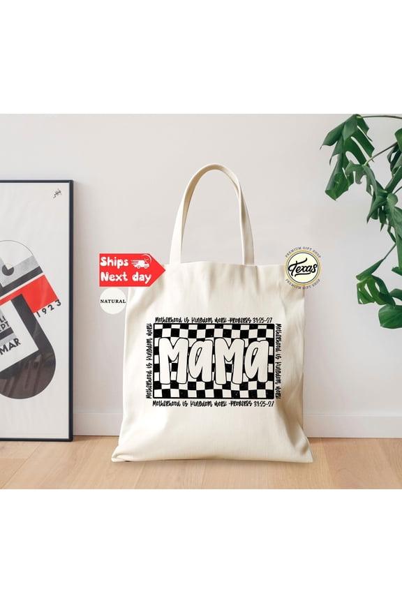 Retro Checkered Mama Tote Bag - Christian Mom Gift
