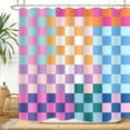 thumbnail image 1 of Retro Checkered Shower Curtain Colorful Geometric Modern Rainbow Minimalist Groovy Simple Bright Aesthetic Home Bathroom Decor Waterproof Fabric 72Lx72W Inch with Plastic 12PCS Hooks, 1 of 6