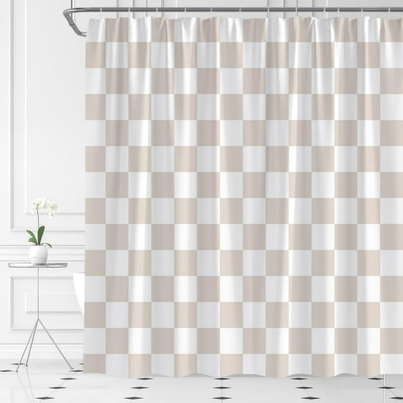 Retro Checkered Shower Curtain Cream Vintage 60s 70s Checkerboard Modern Funky Groovy Abstract Aesthetic Cute Fabric Bathroom Decor Set with Hooks(84" Wx70 H)