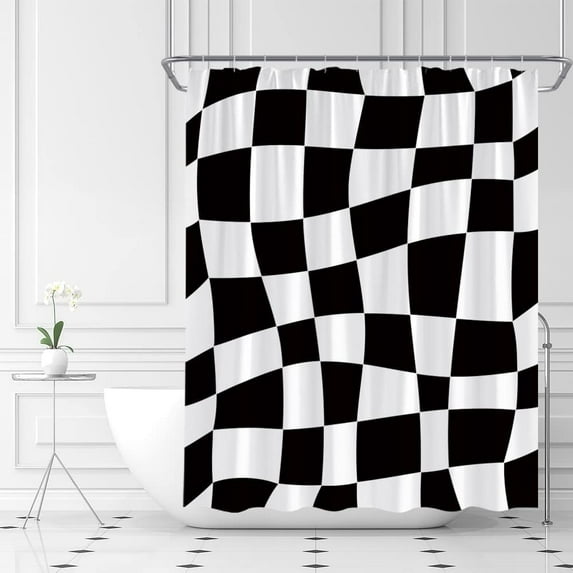 Retro Checkered Shower Curtain Vintage 60s 72s Modern Abstract Aesthetic Funky Hippie Groovy Cute Fabric Bathroom Curtains Decor Set with Hook(36" WX72 H)
