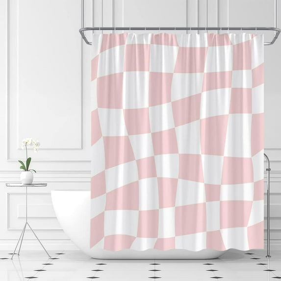 Retro Checkered Shower Curtain Vintage 60s 72s Modern Abstract Aesthetic Funky Hippie Groovy Cute Fabric Bathroom Curtains Decor Set with Hook(72" Wx84 H)