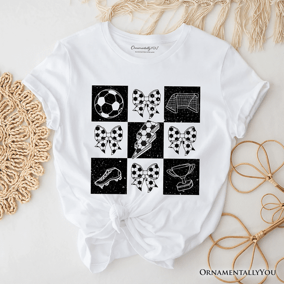 Retro Checkered Soccer T-Shirt, Coquette Bow Game Day Tee