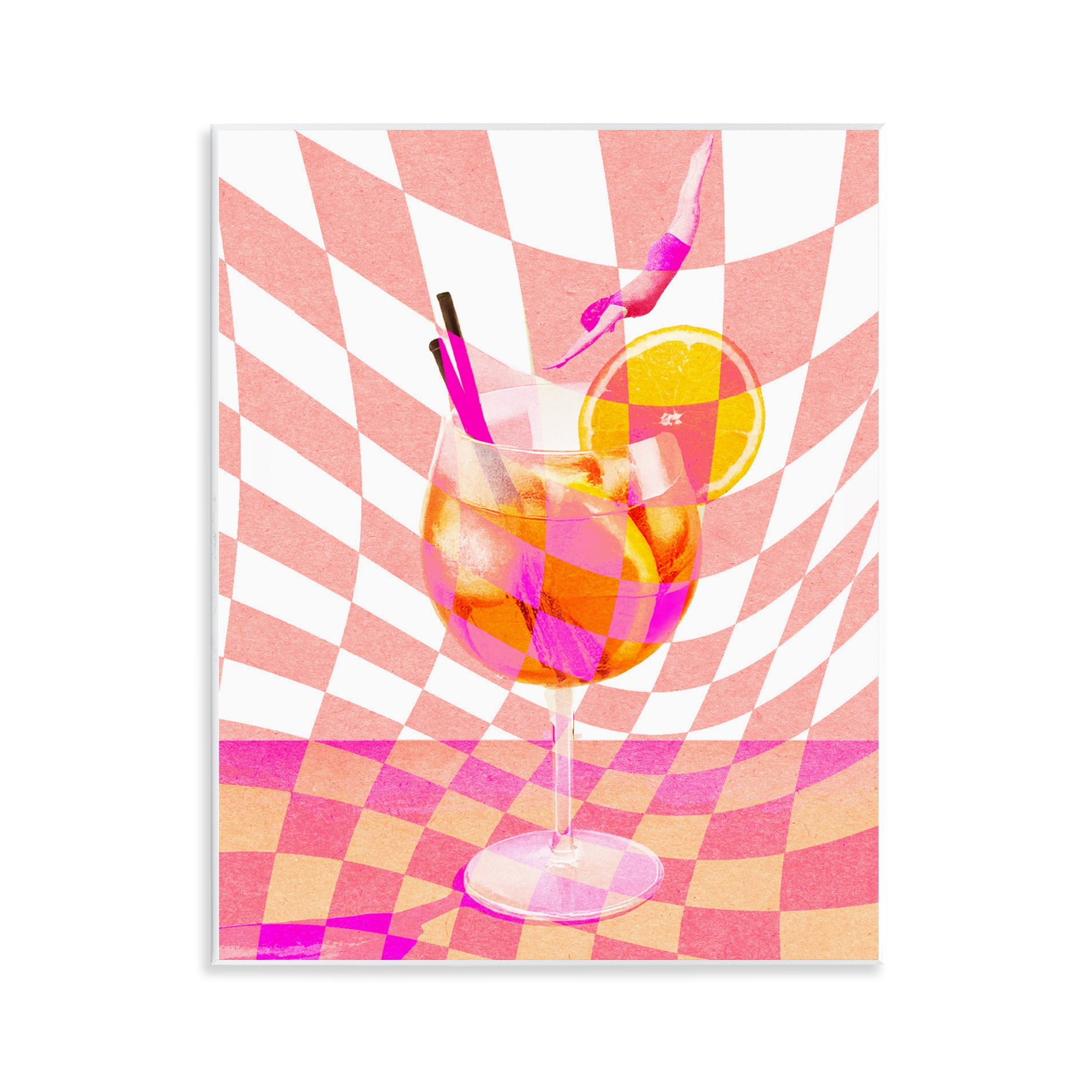 Retro Checkered Summer Cocktail Wall Plaque Art, design by Lil' Rue