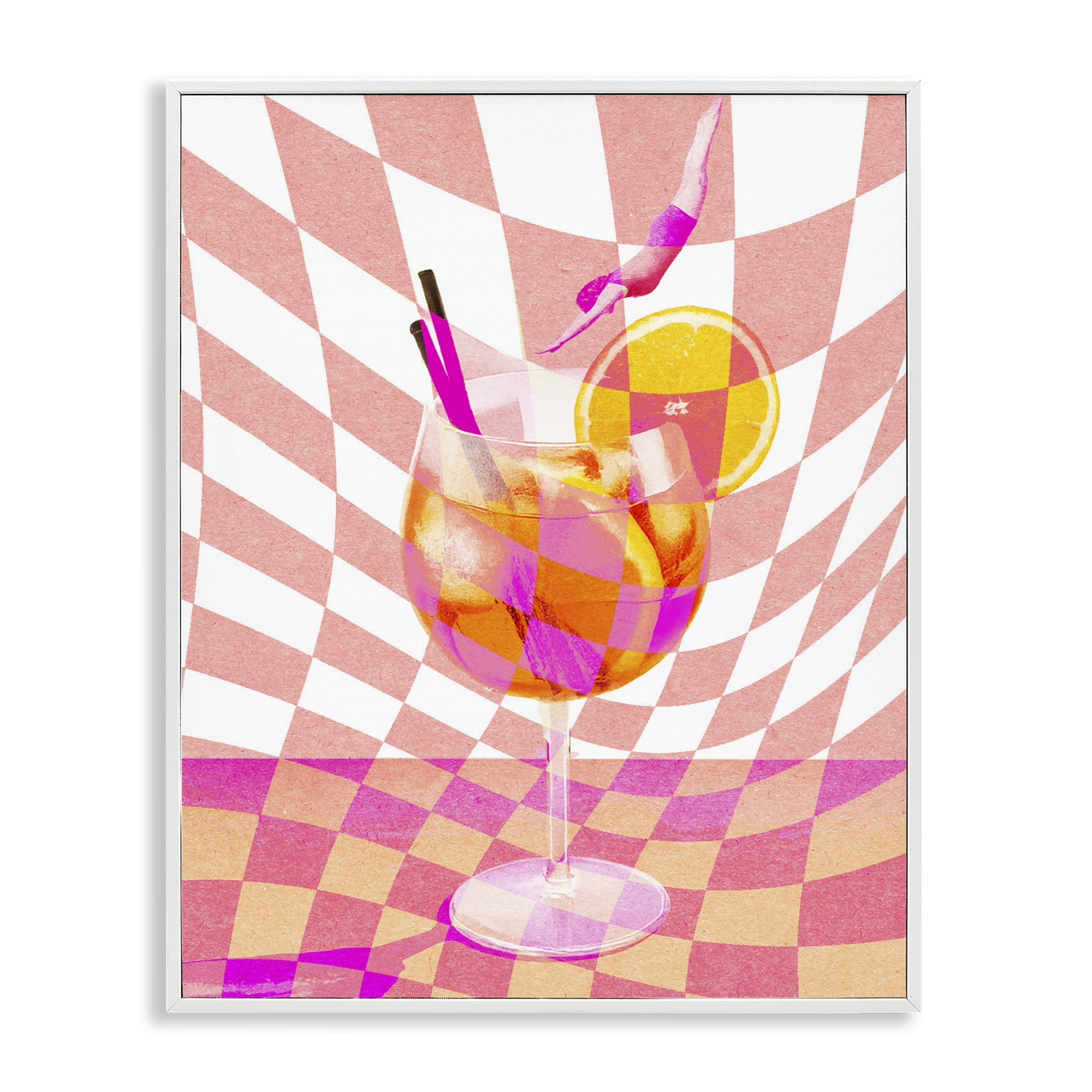 Retro Checkered Summer Cocktail White Framed Giclee Art, design by Lil' Rue