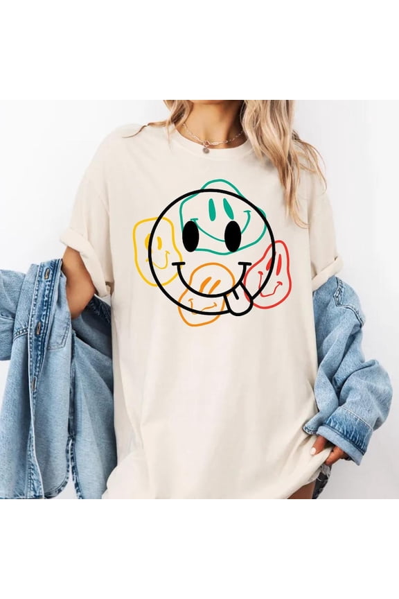 Retro Checkered Tongue Out Smiley Face Graphic Tee, Vintage Y2K Smile Design Comfort Colors Unisex Cotton T-Shirt, Size S-3XL