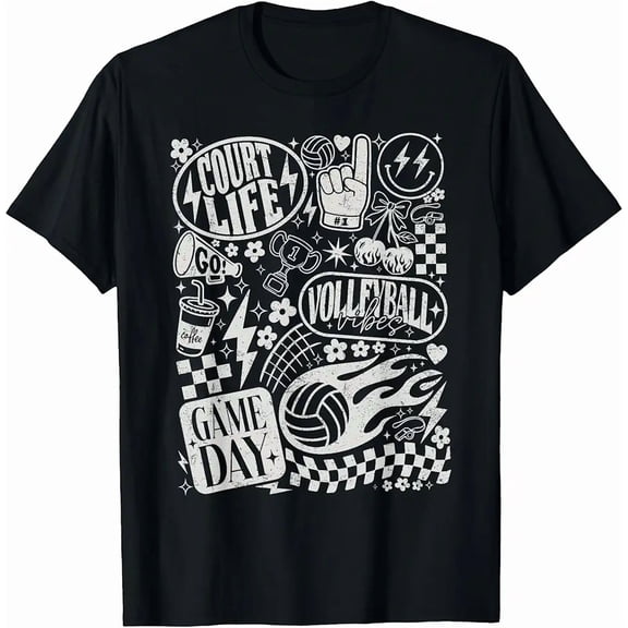 Retro Checkered Volleyball Game Day Men Women T-Shirt
