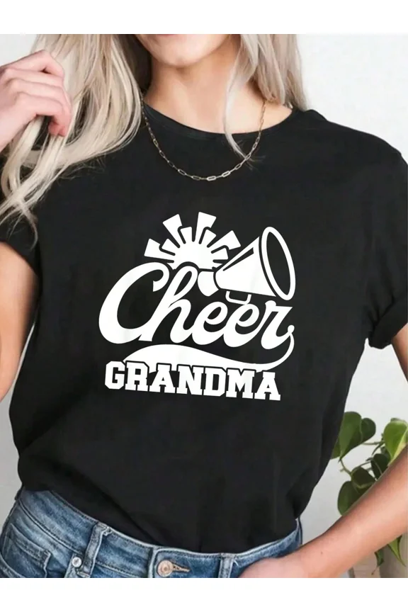 Retro Cheer Grandma T-Shirt Funny Grandmother Support Graphic Tee for Women Sports Fan Apparel
